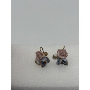 Ceramic Roses Earrings Vintage Screw On / Screw Back Earrings